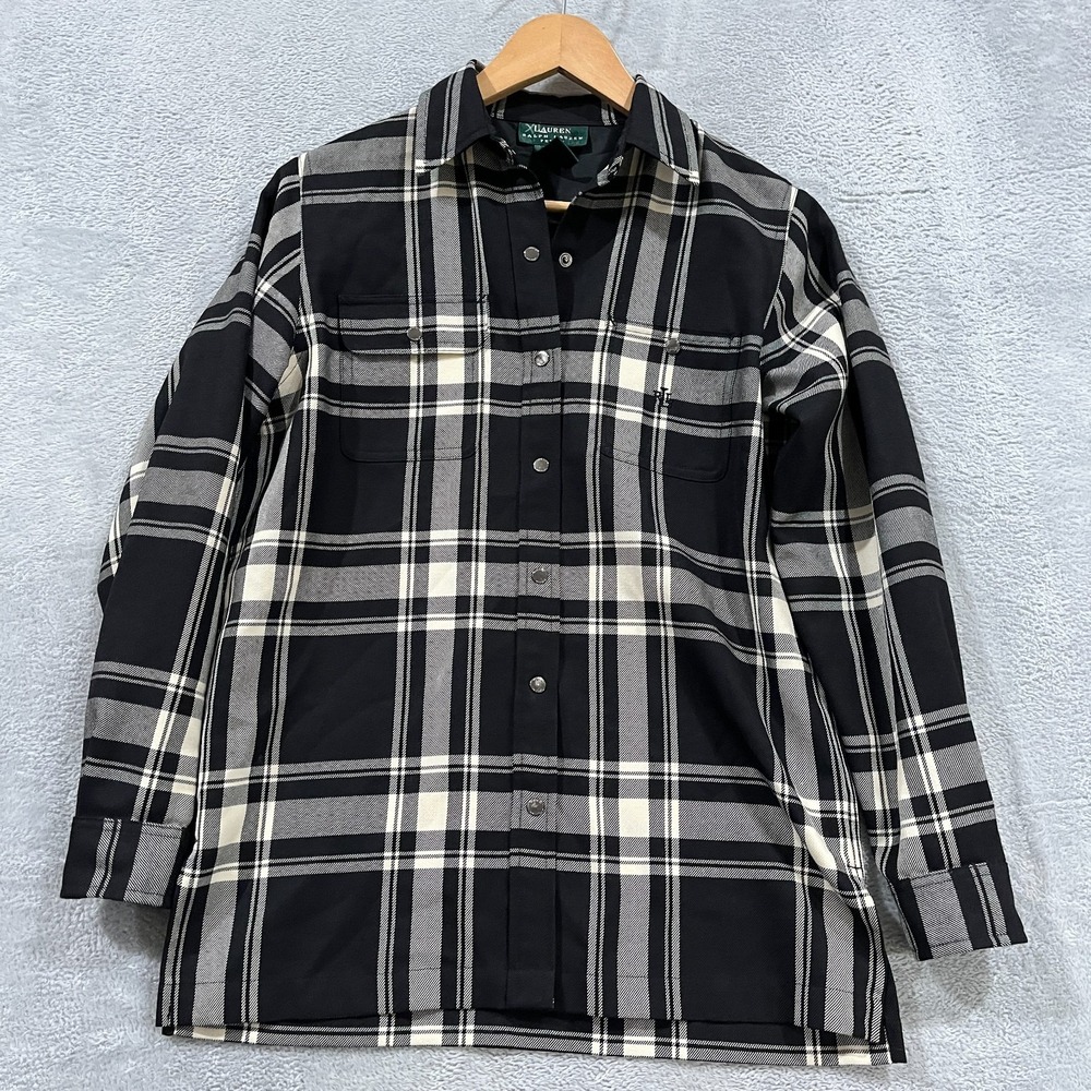 Lauren Ralph Lauren Shirt Womens P/P Snap Western Cowgirl Wool Y2K Long Sleeve